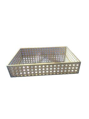 Rattan Woven Small Tray Designer Vanity Mirrored CANED Bathroom 10"Lx7.5"Wx2"H